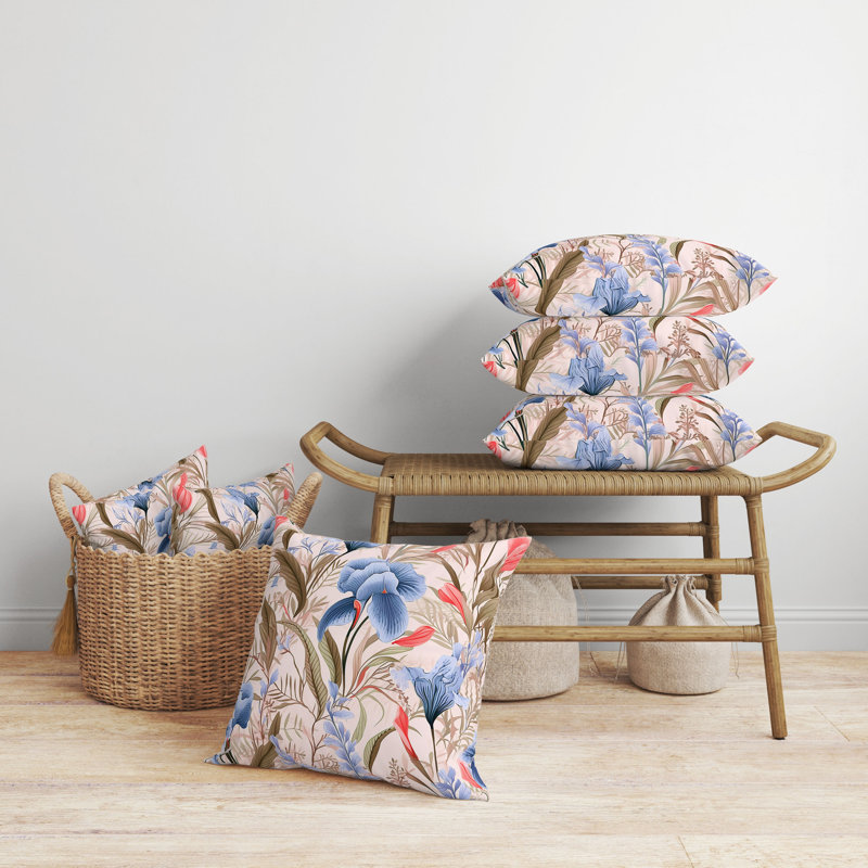 Coussin Breezy Buds, H 20 po x l 20 po, Floral rose / bleu