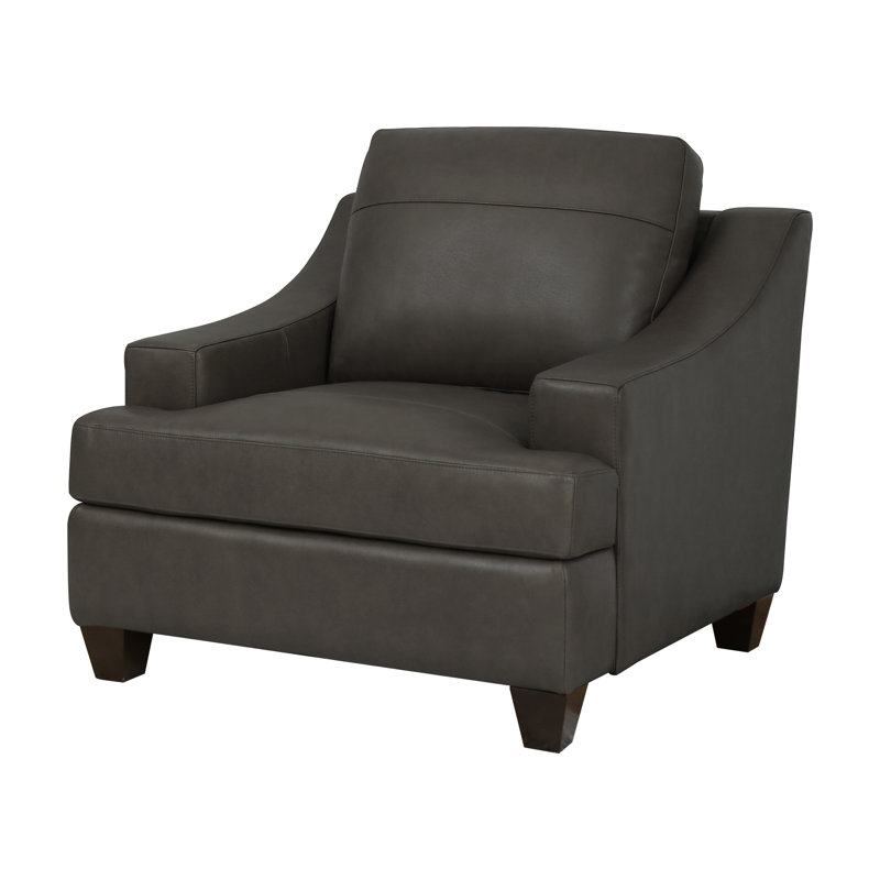 Fauteuil de 38 po de large Appolonie, Cuir véritable gris