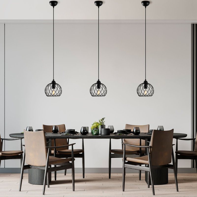 Lustre noir élégant avec structure en métal, 7,9 x 7,9 x 45,3 pouces | IP20, douille E27 pour ampoule de 40 W maximum (non incluse) | Parfait pour la salle à manger et les espaces de vie, conception moderne avec finition durable
