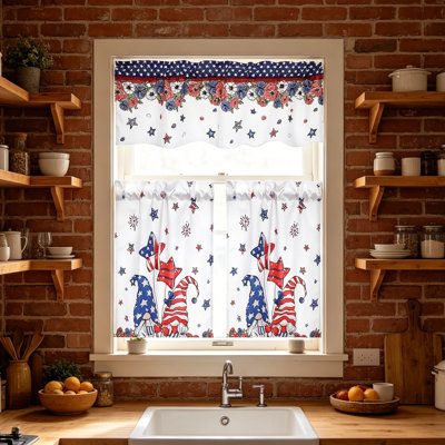 2D Printed Kitchen Curtain Short Panels Washable Decorative Window Curtains For Kitchen