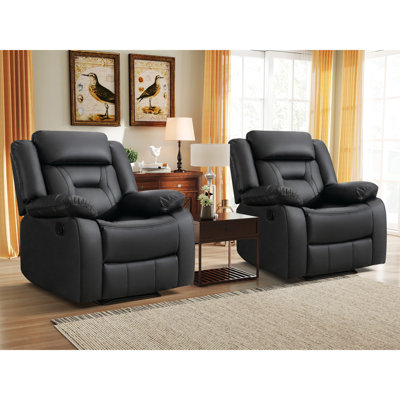 Fauteuil inclinable manuel moderne en cuir respirant avec accoudoirs et dossier rembourrés de 36,6 po de large Ethelwyn (ensemble de 2)