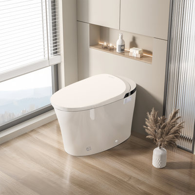 Smart Toilet, One Piece Toilet with Booster Pump，Intelligent Toilet with Heated Seat , Modern Toilet with Auto Flush and Foot Sensor Operation，Power Outage Flush