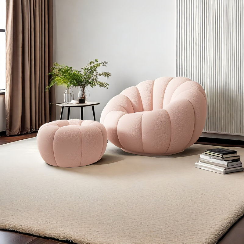 Modern Upholstered Rocking Chair with Ottoman, Pink