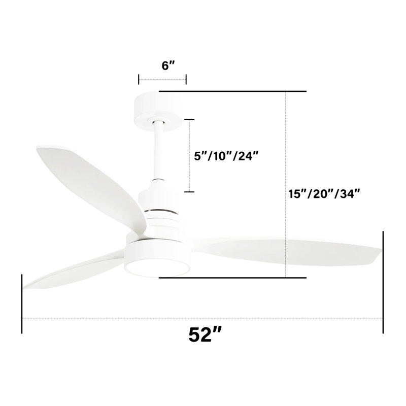 52 Inch Integrated LED 3 Wood Fan Blade Ceiling Fan With Light Kit And 6 Speed Remote Control