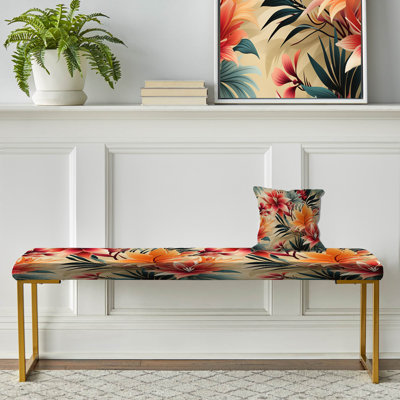 Floral Upholstered Gold Bench