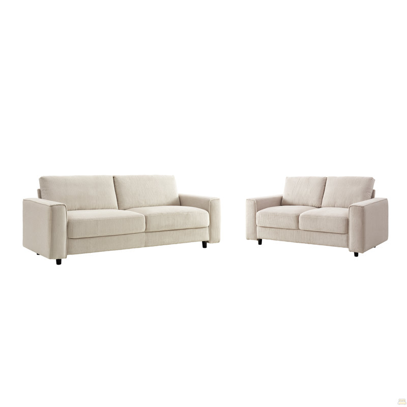Corduroy Sectional Sofa 2-Piece Set, Beige Corduroy