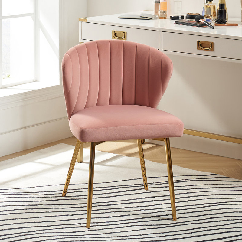 Fauteuil d'appoint moderne en velours avec dossier capitonné Euclid H 29 po, Velours rose