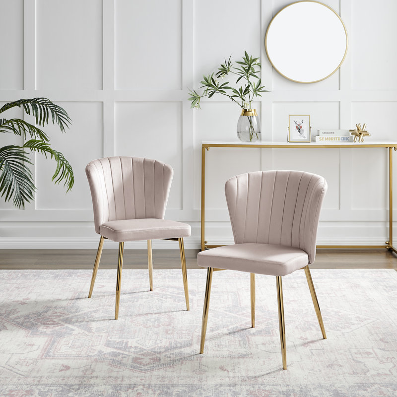 Danno Luxury Scalloped Back Velvet Dining Chairs - Modern Art Deco Style, Pink