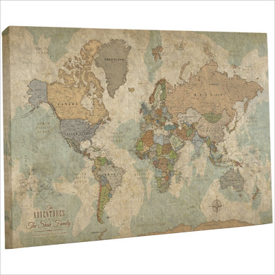 Personalized Push Pin World Travel Map on Canvas - Single Panel