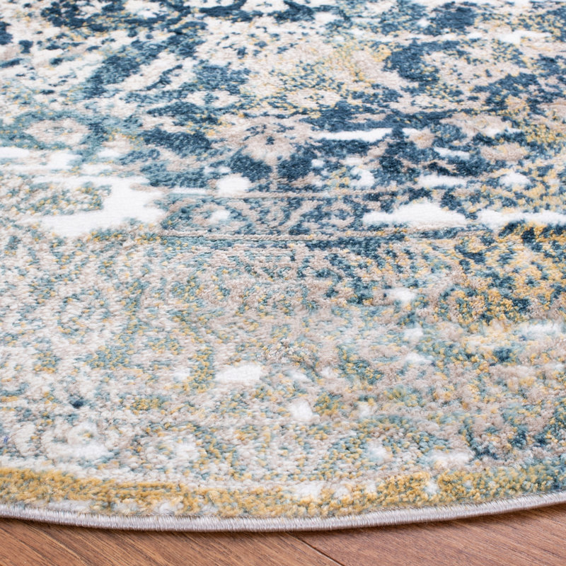 Tapis oriental bleu marine Dip, Rond 6 pi 7 po