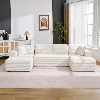 Canapé d'angle modulaire moderne en forme de U, 330 cm, avec 2 méridiennes, canapé 4 places en velours côtelé avec coussins pour salon