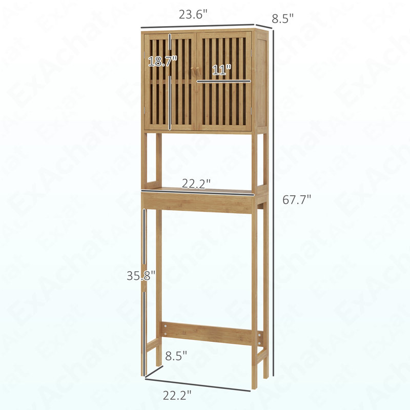 Bamboo Over The Toilet Storage Cabinet, Over Toilet Bathroom Organizer With Slatted Doors, Adjustable Shelf And Open Shelf, Natural