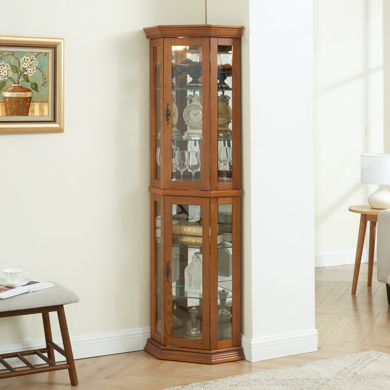 Vitrine d'angle avec lumières Bilyou , Chêne
