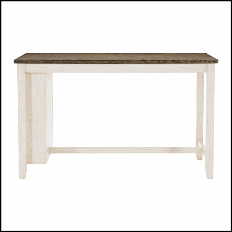 Table moderne à hauteur de comptoir blanche antique et brun rosé avec tablettes intégrées, mobilier de cuisine multifonctionnel