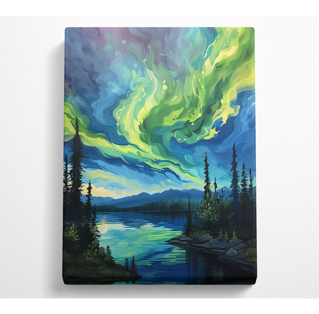 Flow Of Green Paint Northern Canvas Print