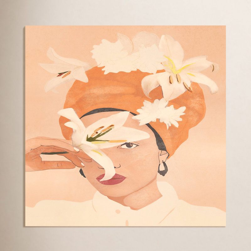 «Girl with Flowers Illustration» par plombart, Non, H 12 po x l 12 po x P 2 po, Toile avec cadre naturel