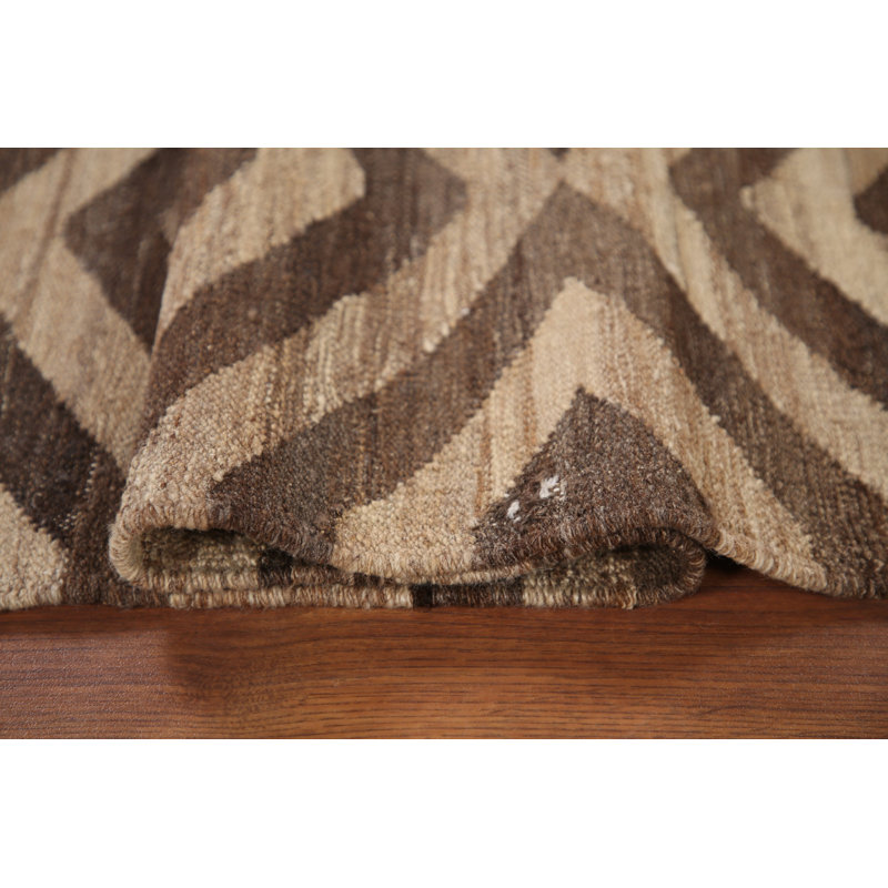 Reversible Wool Kilim Brown Runner Rug 3x10