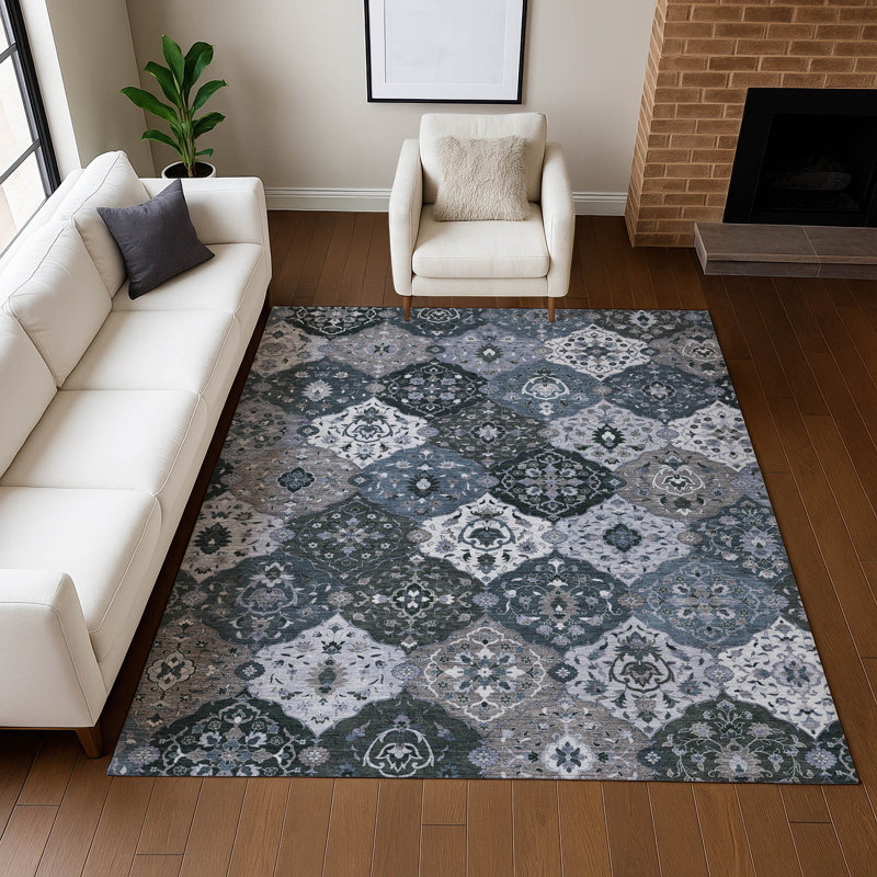 Premium Machine Washable Mayfield AMF2292 Panel Rug, Denim, 5' x 7'6"