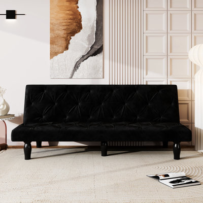Lit en velours noir à 2 places se transformant sans effort, structure en bois robuste réglable à 3 positions, assise confortable de soutien de 66 po avec rembourrage en mousse haute élasticité confortable, cadre pour appartement