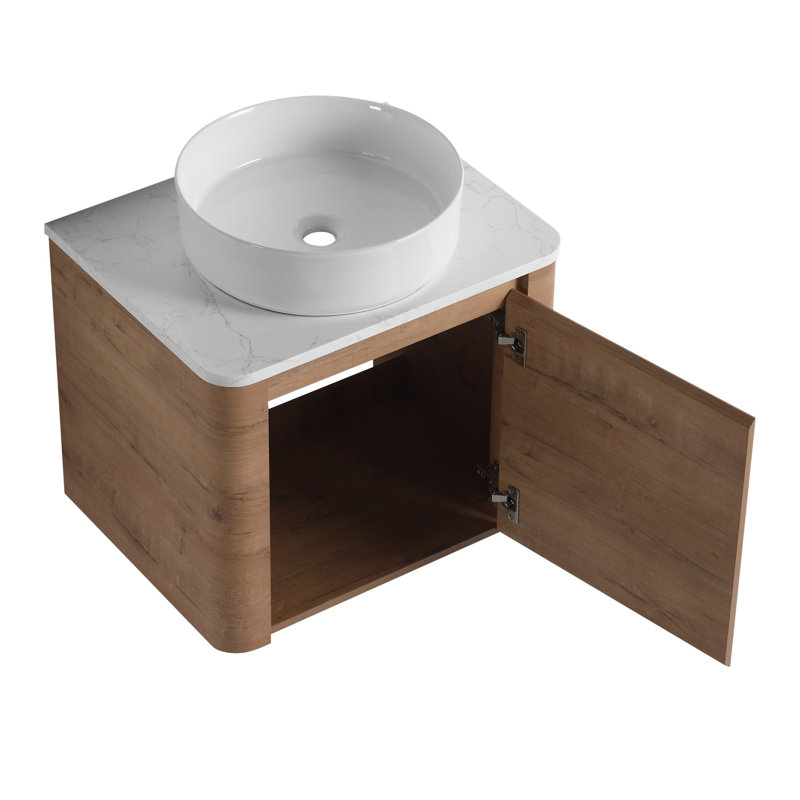 Meuble-lavabo mural avec lavabo et porte à fermeture en douceur, Blanc