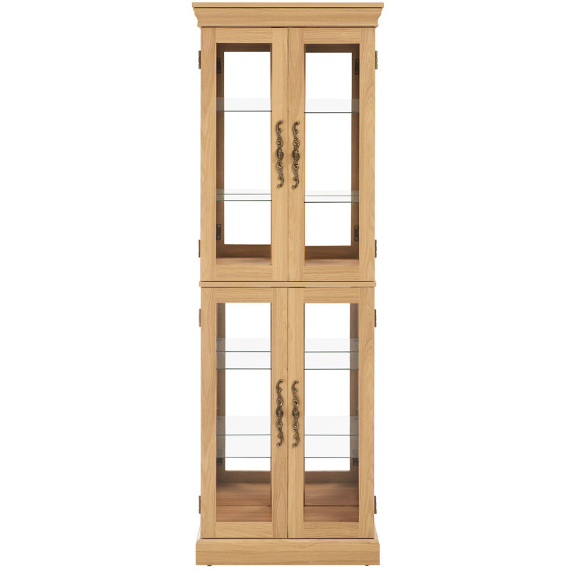 Lighted Curio Cabinet With Roomy Interior - Oak Sophisticated Glass Storage Color