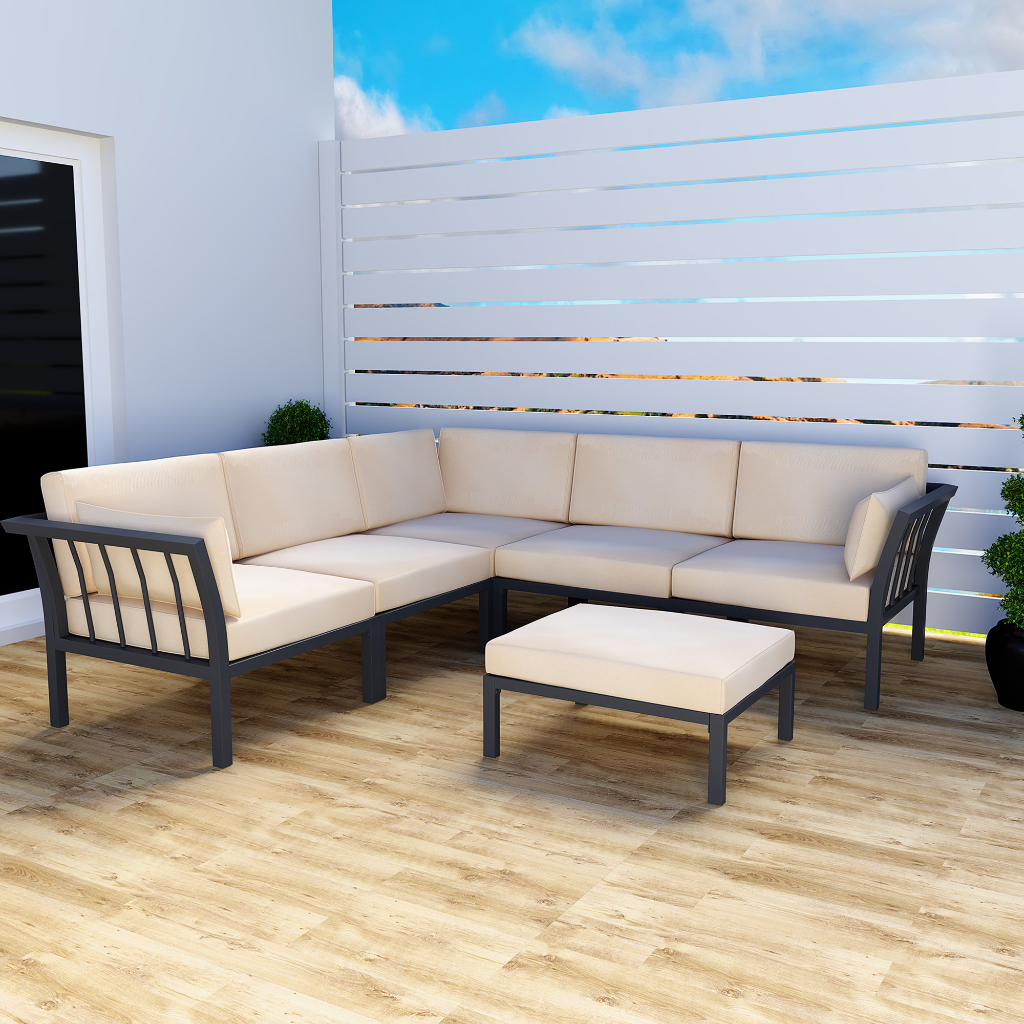 Latitude Run® Allessio 84.6" Wide Outdoor Patio Sectional with Cushions & Reviews | Wayfair