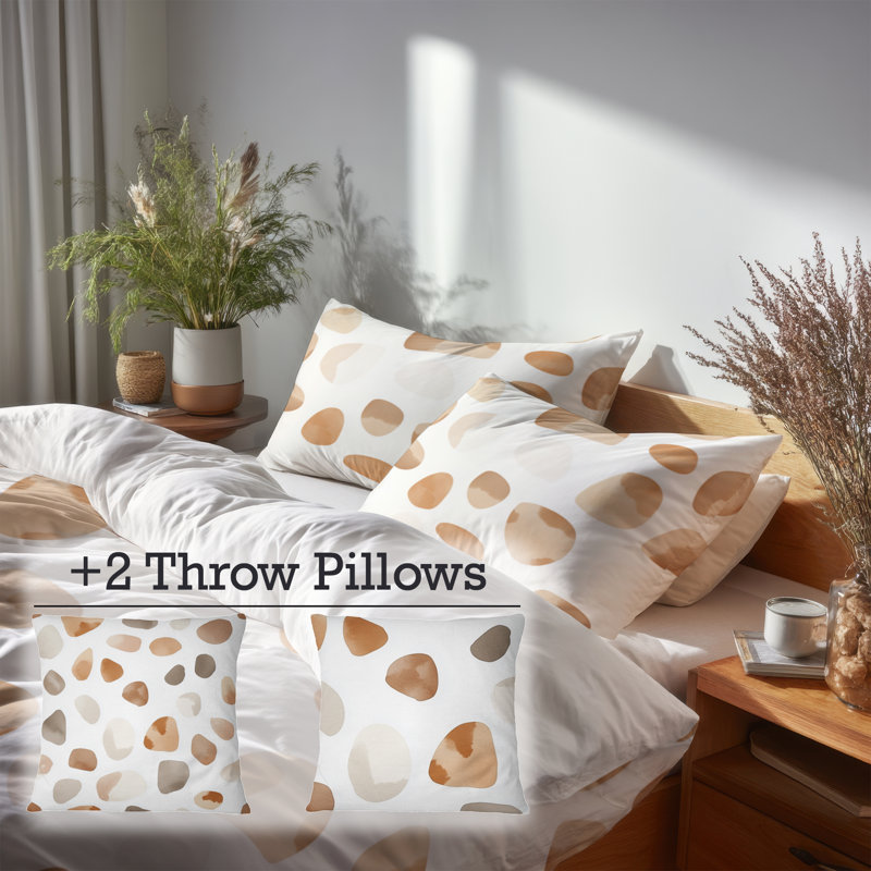 Ensemble de housse de couette moderne 5 pièces - Ensemble de literie et coussin décoratif beige