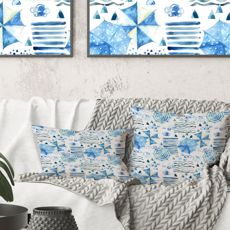Soleil vacances avec soleil vagues d'eau et parasol IV - Coussin décoratif à motif, 16 po x 16 po