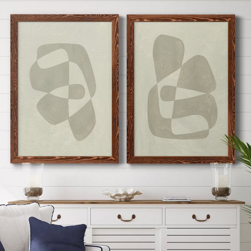 «Soft Shape I», ensemble de 2 reproductions de cadres photo, Toile avec cadre en noyer, H 20 po x l 34 po x P 1,5 po