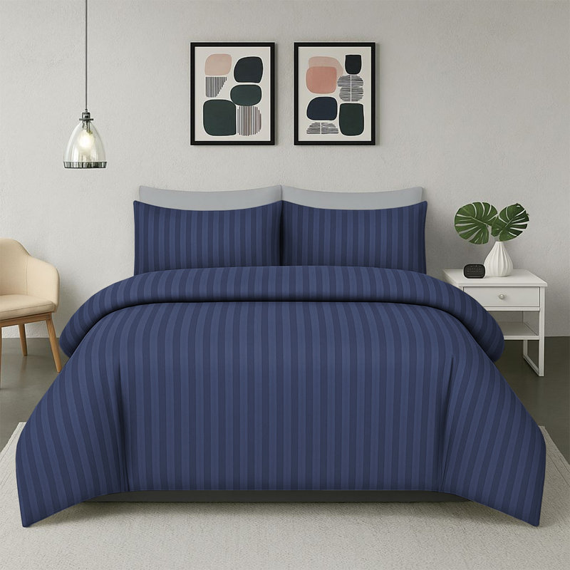 Haffa Microfiber Striped Duvet Cover Set with Pillowcases, Single Duvet Cover + 1 Standard Pillowcase, Washed Blue