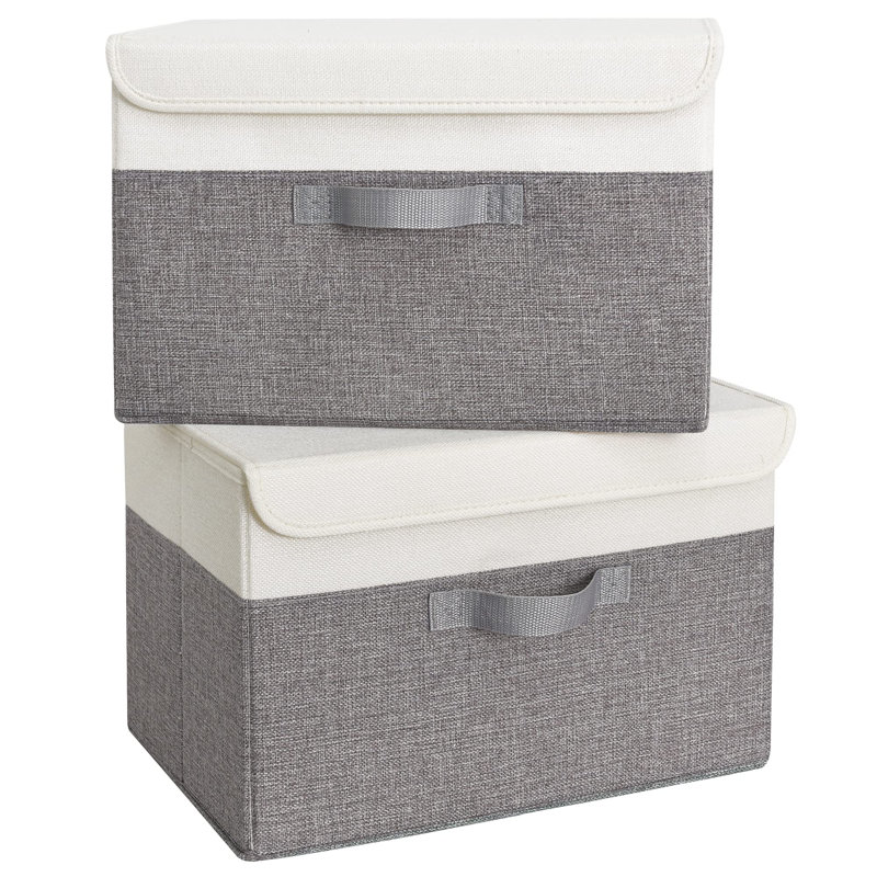 Ebern Designs Fabric Decorative Bin, White/Grey