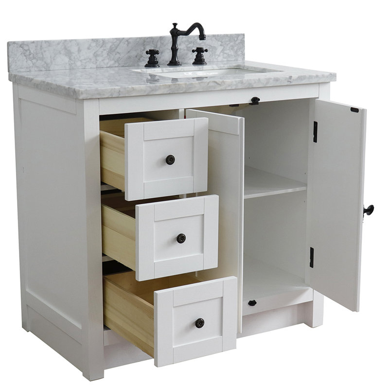 Ensemble de meuble-lavabo simple 37 po Calsbeck, Marbre de Carrare blanc, Glacier cendré