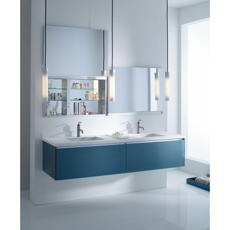 Uplift Series Recessed Frameless Medicine Cabinet with 6 Adjustable Shelves and LED Lighting, 27" x 30" x 6"