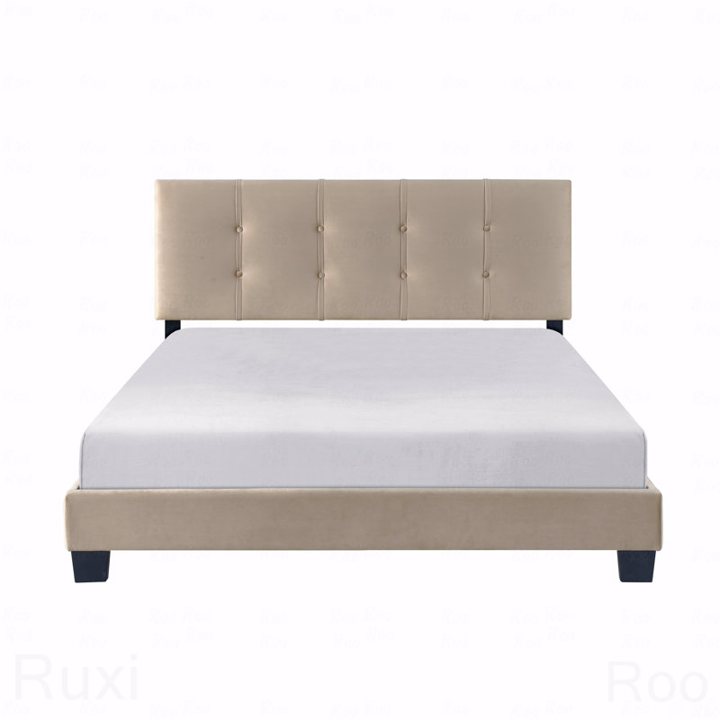 Structure de lit plateforme en velours grand, réglable, capitonnée, Brun, Grand lit
