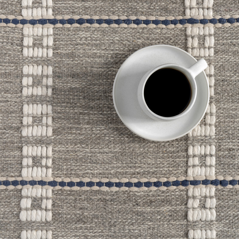 Morgan Gray Geometric Check Wool and Cotton 3' x 5' Area Rug