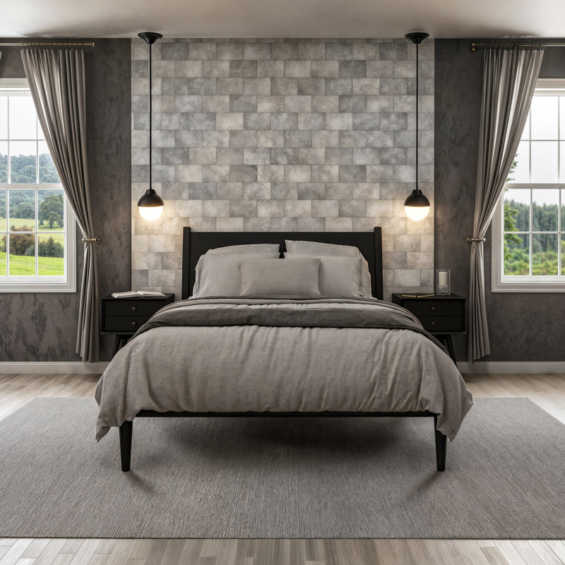 Lit plateforme Ashlie, Lit double, Noir