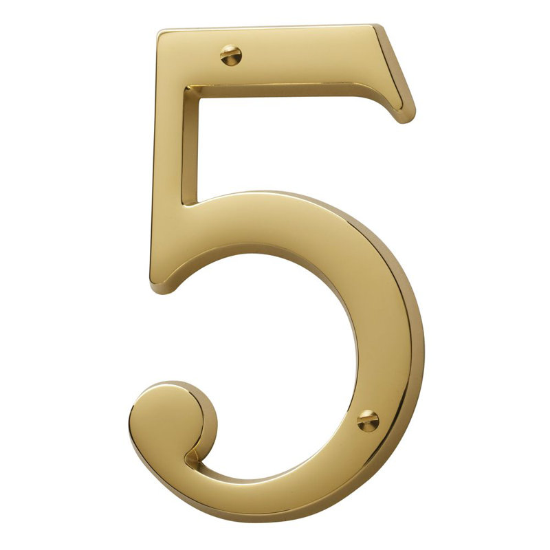 4.75" H Brass House Number, 5, Lifetime Brass