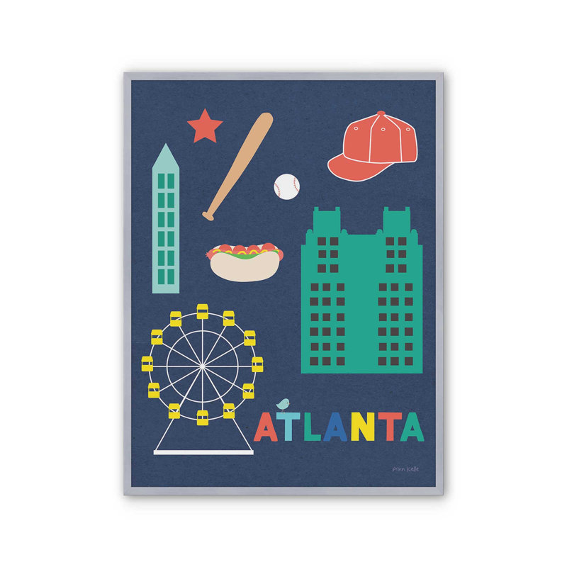 «City Fun Atlanta» par Ann Kelle, reproduction d'art sur toile, H 17 po x l 13 po, Argent argent