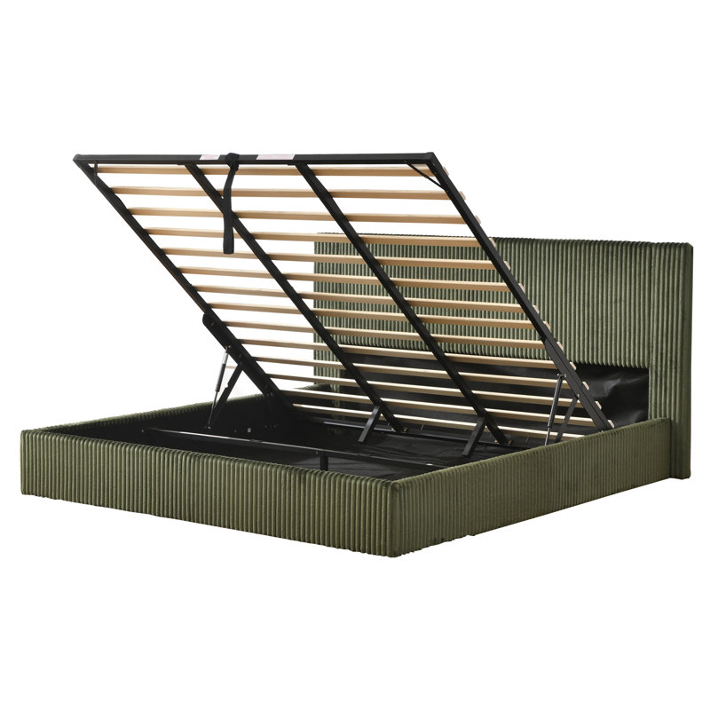 Hydraulic Lift Up Storage Upholstered Platform Bed, King, Green