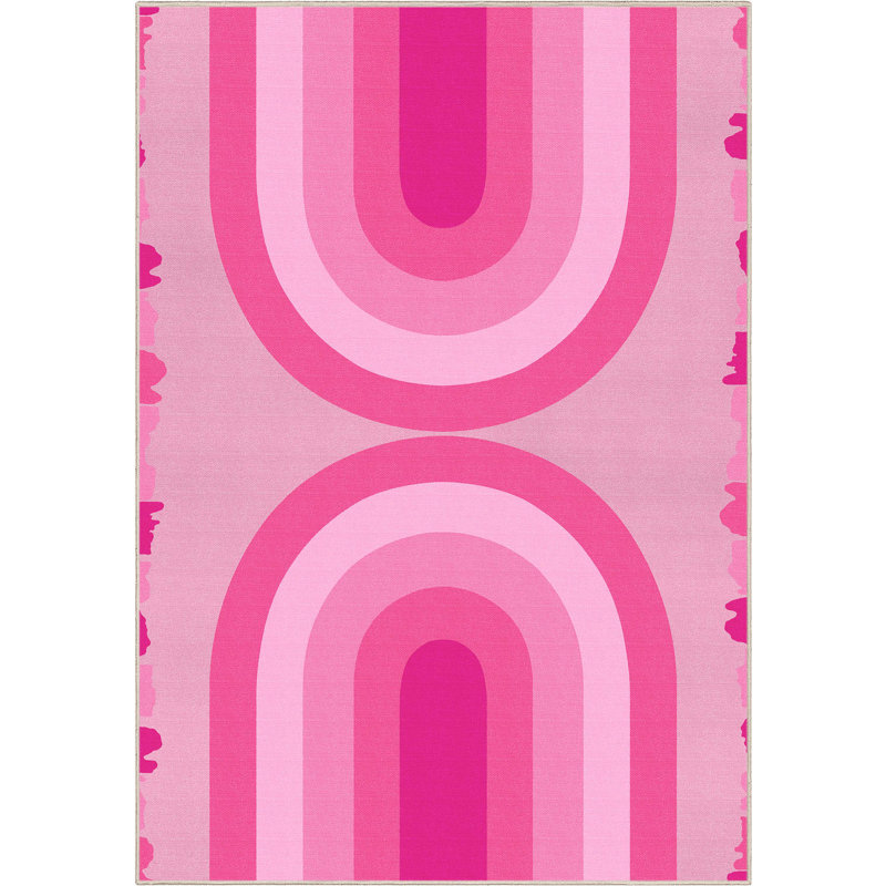 Shanea Rainbow Pink Modern Geometric Flat-Weave Rug, Rectangle 5'3" x 7'3"