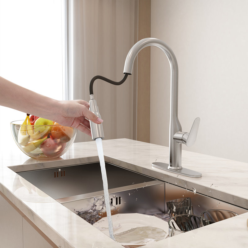 CASAINC Single-Handle Pull-Down Kitchen Faucet Single Hole Faucet, Brushed Nickel