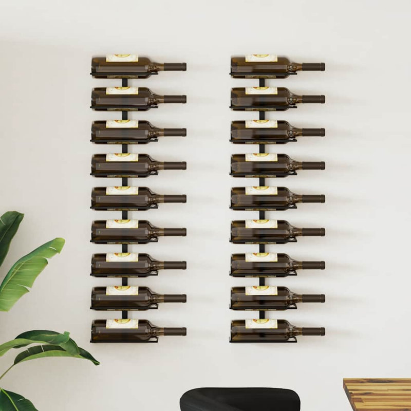 Ensemble de porte-bouteilles muraux en fer noir pour 2 bouteilles de 18 bouteilles