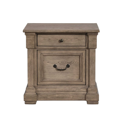 Transitional 1pc Nightstand with French & English Dovetail Drawers, Metal Handle & Knob, Felt-Lined Top Drawer, Weathered Gray Finish for Bedroom