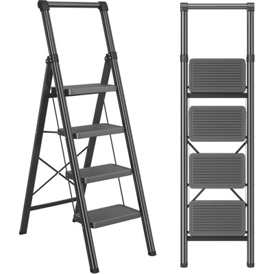 4 Step Ladder with Handle, Foldable Step Stool for Adults