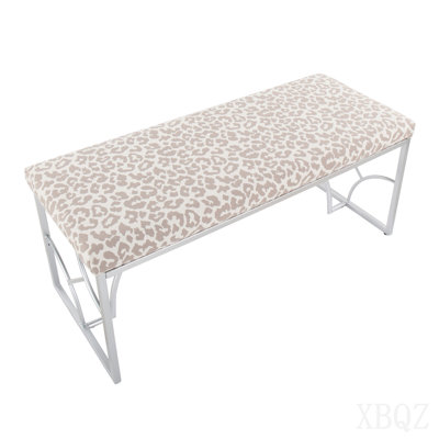 Contemporary Bench In Silver Metal And Grey Leopard Fabric