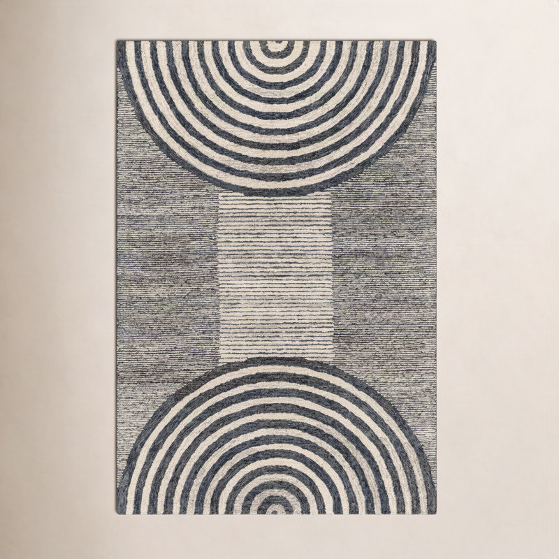 Tapis géométrique beige en laine touffeté à la main Uptown, Rectangle 8 pi x 10 pi