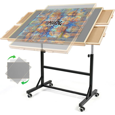 Table de 1500 pièces avec pieds et roues, table de casse-tête en bois avec 4 tiroirs et couvercle, stabilité améliorée et conception légère optimisée, option de placement vertical