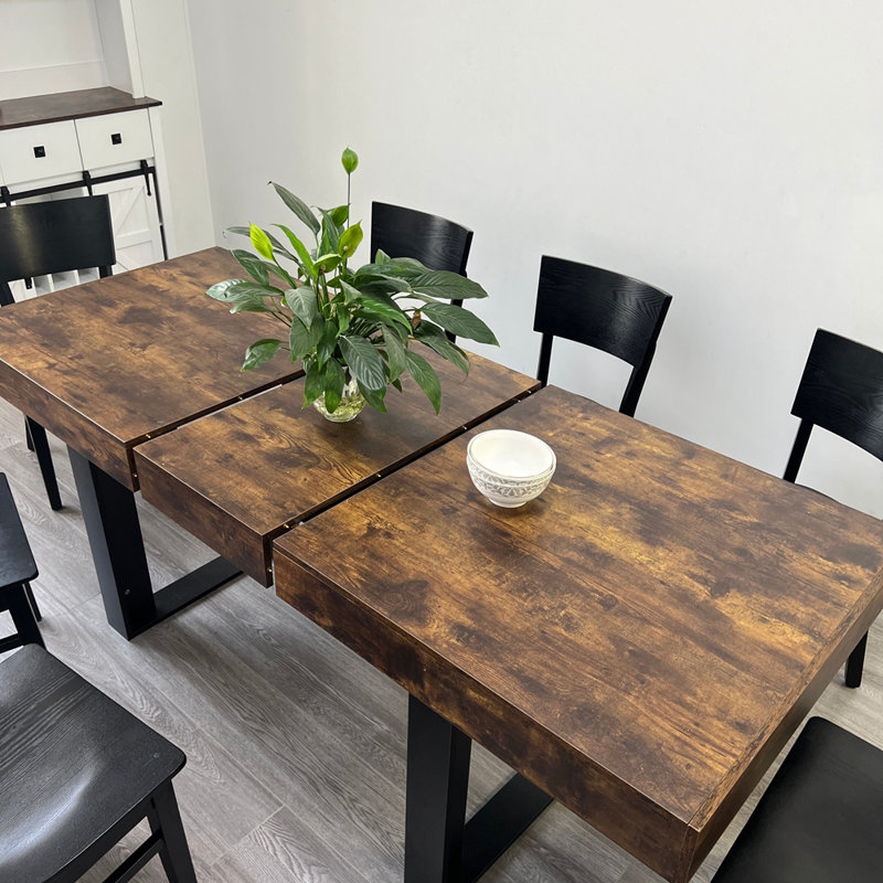 Table de salle à manger rectangulaire extensible pour 6 à 10 personnes avec effet bois et noir 160 à 200 cm
