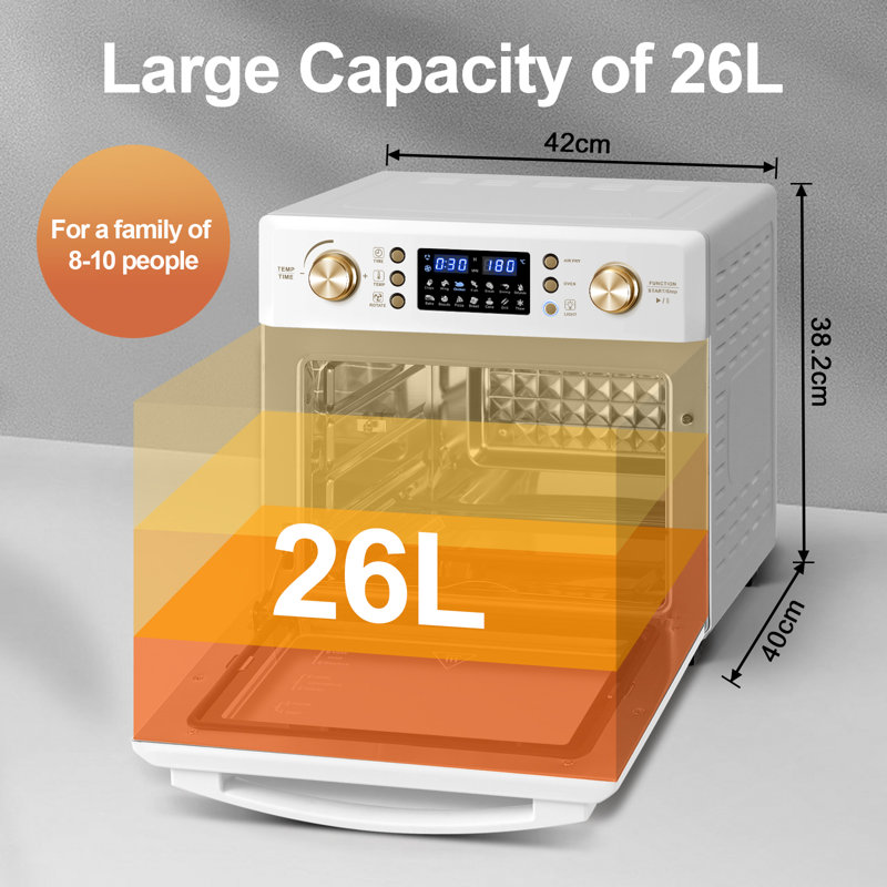 26L Air Fryer Oven, Oil Free Air Fryer with 14 Programmes, Hot Air Circulation Technology, Dishwasher