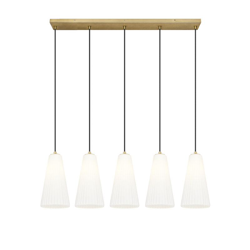 Modern Gold and Nickel 5-Light Linear Chandelier with Frosted Glass Shades